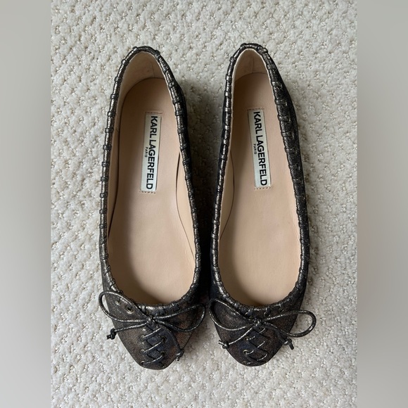 Karl Lagerfeld Paris Lebois Metallic Suede Stitched Ballet Flats - Picture 1 of 9